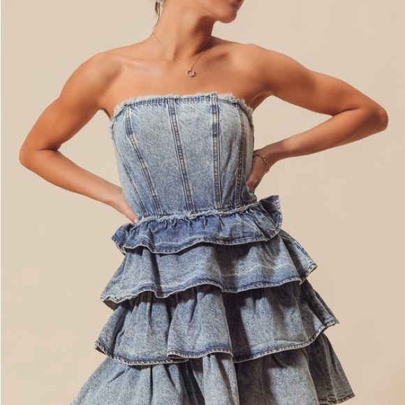 Tiered Ruffle Denim Dress - Picture 8 of 9